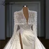 Luxe zware kralen parels trouwjurken zeemeermin illusie bruidsjurken 2020 met lange trein moslim Dubai bruidsjurk couture