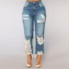 Женщины с высокой талией скинни -дыра скинни джинсы Женские джинсовые штаны отверстия