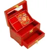 Wedding Gift 3 layer Vintage Wooden Decorative Storage Boxes Drawer Pulls for Jewelry Box with lock Chinese Lacquerware Makeup Watch Cases