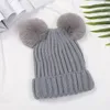 New Faux Fur 2 Pompon Cappello invernale caldo spesso per le donne Cappello di lana da ragazza Cappello lavorato a maglia Berretti Skullies Berretto da donna Outdoor