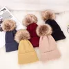 Kvinnor Vinter Bonnet Mjuk Tjock Fleece Fodrad Dual Layer Stickad Beanie Med Faux Fur Pom Pom Hattar Fashion Wild Outdoor Warm Caps