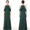 Pas cher Simple vert foncé longue en mousseline de soie robes de demoiselle d'honneur licou cou étage longueur robe d'invité de mariage demoiselle d'honneur robes robes de soirée￩e