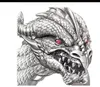 Anel de cabeça de dragão esculpido de luxo com olhos vermelhos para homens estilo punk anel vintage anel de festas de dedo anéis jóias de animais 7509963