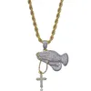 Hip Hop Necklace Iced Out Praying Hand Pendant Necklace With Cross Mens Women Gold Silver Color Chain Charm Jewelry For Gifts1247A