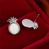Simple Female White Oval Opal Earrings Trendy Silver Color Pineapple Stud Earring Dainty Zircon Fruit Wedding EarringsFor Women5611590608