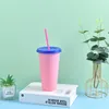 Plastikowy PP Tumbler Pure Color Z pokrywką Słomy Kubki Napoje Kawa Wyczyść Wielokrotnego użytku Kubek Fluorescencyjny Dom Gadżety Odkryty 5HB G2