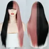 Rosa e preto peruca longa Streight cabelo Cosplay Wig Two Tone Ombre cores Mulheres sintético perucas de cabelo