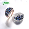 Anéis de cluster Vistaso Pure 14k 585 Rose / Branco Anel de Ouro para Mulheres Brilhando Diamante Blue Sapphire Luxo Noivado de Noivado Jóias Fine