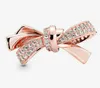 925 Silver Beads Sparkling rose gold Bow Charms Rracelet Fits European For Pandora Style Jewelry