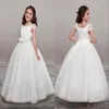 Piękny kwiat Dziewczyny Sukienki na Wesela V Neck Tulle Długość podłogi Backless Gown Gown Junior Druhna Suknie Dla Dziewczyn Prawdziwe Obraz