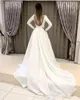 Sexy Pas Cher Simple Manches Longues Robes De Mariée Bateau Satin Ruché Dos Ouvert Pays Plus La Taille Robe De Mariée Robes De Mariée Robes De Noiva