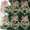 2020 Christmas Ornament Christmas letter Wood Pattern Christmas Tree Decorations Home Festival Ornaments Hanging Gift 6 pc per bag FY7173