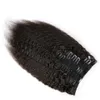 Afro Kinky Straight Clip-in-Haarverlängerungen, echtes Remy-Echthaar, natürliche schwarze Farbe, Yaki-Doppelschuss-Clip-in-Haarverlängerungen, 8 Stück/120 g