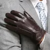 Gants thermiques en cuir véritable pour hommes, de qualité supérieure, pour écran tactile, en peau de mouton, à la mode, poignet mince, pour la conduite, EM011283W