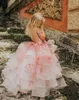 Blumenmädchenkleider mit 3D-Blumenmuster, hübsche abgestufte Sweep-Länge, maßgeschneidertes Festzugkleid für Mädchen, Kindergeburtstagskleider