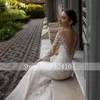 Adoly Mey Abito da sposa a sirena in pizzo con strascico staccabile con applicazioni bellissime 2020 Abito da sposa vintage con scollo rotondo e perline a maniche lunghe