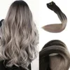 Ombre-klipp i mänskliga hårförlängningar # 1b Fading till # 18 Ash Blond Balayage Dubbel väftklämma på hårförlängningar 8st / 120g