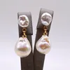 Boucles d'oreilles de perle de dames vintage blancs naturels perles baroques femmes039 boucles d'oreilles en or