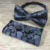 Neck Ties Bowtie + Hanky ​​Manschettknappsuppsättningar 100% Silk Jacquard Woven Män Butterfly Bow Tie Pocket Square Handkerchief Ställ Lyxtillbehör