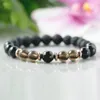 MG0956 Svart Tourmaline eterisk olja Diffuser Armband Ångestlindring Lava Stone Womens Mystic Yoga Wrist Mala Armband