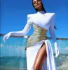 New spring 2020 Evening dress Yousef aljasmi Long sleeve White Sheath High neck High shoulder Split Long dress Mermaid