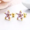 7 couleurs mignon cinq pétales CZ pierres fleur vis arrière boucles d'oreilles pour femmes bébé enfants filles couleur or Piercing bijoux Aros1205K