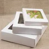 White Black Kraft Paper Box with Window Gift Cake Packaging Boxes Wedding Birthday Favors Container with PVC Windows