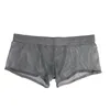 Homens Sexy Underwear letra impressa Gay Boxer Shorts respirável macio e confortável malha ver através Bulge Pouch Cuecas