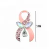 Silver Tone Rhinestone Crystal Pink Orange Enamel Ribbon Bow Brooches Breast Cancer Awareness Brooch Pins For Women