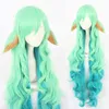 Gioco LOL Parrucca cosplay da donna Soraka Star Guardian Parrucca per capelli Cosplay verde e 2 orecchie