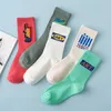 Meias masculinas moda algodão carta casais originais unisex hiphop engraçado streetwear esportes respirável skate sox na moda