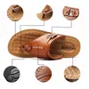 New Men Slippers Summer Flip Flops The First Layer Cow Leather Flat Heel Casual Mulers Beach Shoes High Quality Sandals N4O2#