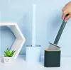 Silicone Toilet Brush Wall Save Space Brush Mounted Flat Head Flexible Soft Brushes With Quick Drying Holder set Bathroom Accessory HHE1419