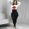 Plus size Women Jumpsuits lip print rompers sexy slim onesie long sleeve bodysuits fall winter clothes bodycon one piece pants S-4XL 3821