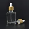 30ml clara / frasco de vidro fosco garrafas líquido reagente pipeta quadrado Óleo essencial frascos de perfume frascos de fumaça e garrafas líquidas tampa de bambu