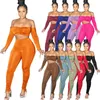 Herbst Winter Frauen Casual Mode Sexy Dünne Eine Schulter Zwei Stück Set Top und Hosen Trainingsanzug Sweatsuit Outfits