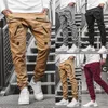 Homens casuais corredores calças sólidas finas de cargas de cargas masculinas Multi-bolso Calças Mens Sportswear Hip Hop Harem Lápis Pant