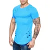 熱い販売メンズTシャツ春の短いTシャツの男性のファッションホールフィットネスTシャツ夏半袖ソリッドスリムフィットヒップホップTシャツ