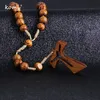 Pendant Necklaces Komi Catholic Christ Orthodox Wooden Beads Hollow Cross Necklace For Women Men Religious Jesus Rosary Jewelry Gi3045