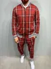 Новые красочные Plaid Мужчины Повседневная Zipper Set Осень Tracksuit Set Мужской Толстовка Карманный моды куртки Мужские Tracksuit наборы Mens