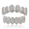 Hip Hop Iced Out Cz Gold Teeth Caps Top и нижние алмазные зубные грильцы установлены для мужчин Женские подарочные гриль4307304