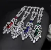 Vintage Zircon collier boucles d'oreilles ensemble de bijoux de mariage mariée fête d'anniversaire bijoux de bal rouge bleu vert argent CZ Zircon collier F1002040