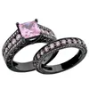 Choucong Brand New Luksusowa Biżuteria 10kt Czarny Złoto Wypełnienie Księżniczka Cut Pink Topaz CZ Diamond Wieczność Para Pierścionek Kobiety Wedding Bridal Ring Set