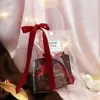 Transparent Plastic Bag With Paper Box Gift Bags With Handle Bow Waterproof PVC Clear Handbag Party Favors Candy Sugar Bag Custom Logo