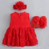 Baby Meisjes Baby pasgeboren Jurk Zomer Kinderen bruiloft Verjaardag Outfits 12 jaar jurk hoofdband Doopjurk7398394