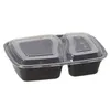 Disposable 1000ML Plastic dinner Box Packaging 2-compartment Food Lunch Storage Holoder 3 colors Take Out Boxes Tableware 150 sets/lot