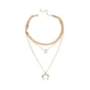 Hot Women's Smycken Crescent Pendant Halsband Multi Layer Metal Pearl Collar Clavicle Chain Party Essential Halsband