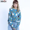 Vente chaude femmes designer chandail de Noël bonhomme de neige imprimé pull à manches longues pull ample