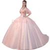 Whimsical Off Shoulder Blush Tulle Appliqued Quinceanera Dress Scalloped Flutter Batwing Sleeves