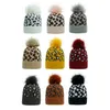 New Outono Womens Beanie Quente Inverno Leopardo Imprimir lã de lã chapéu simples esqui Pom boné de lã